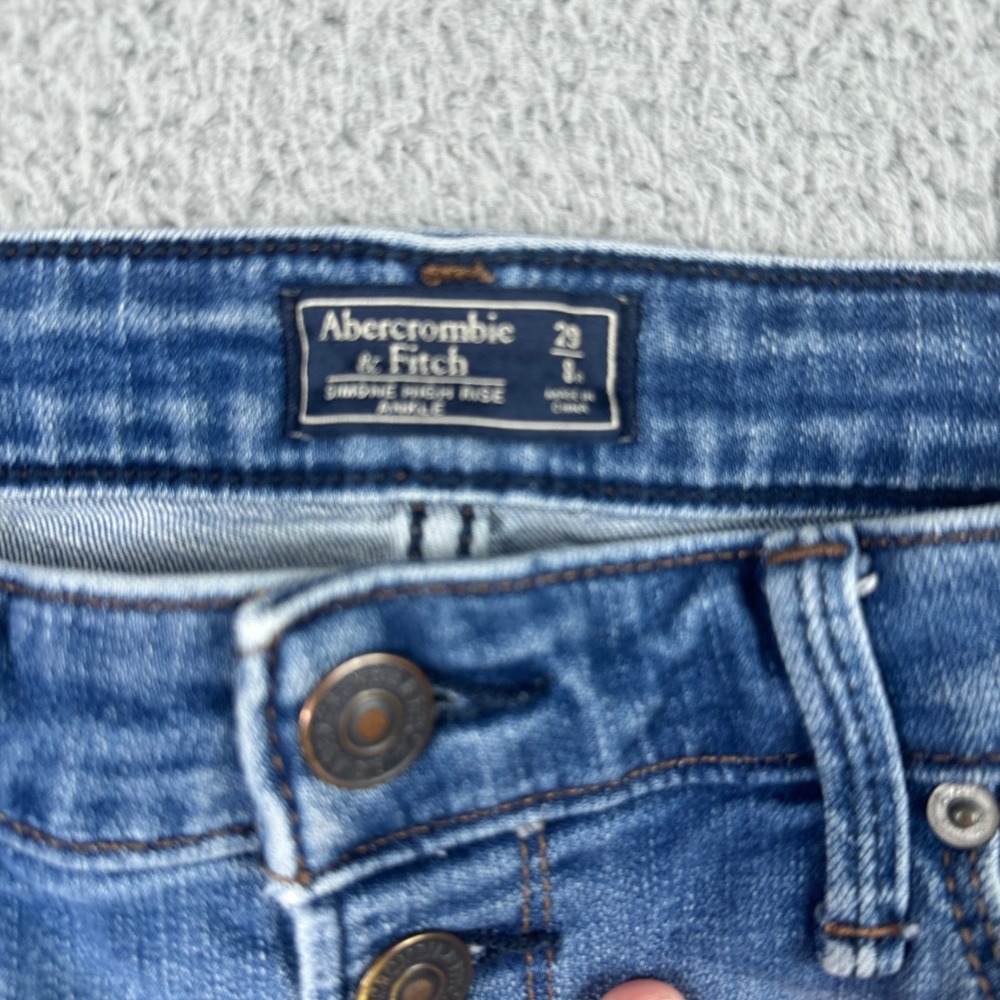 Abercrombie & Fitch Simone High Rise Jeans Womens 29 Blue Raw Hem Button Fly - Picture 5 of 11